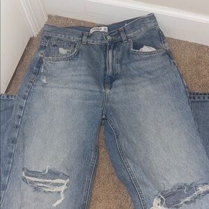 Pull&Bear Light Blue Distressed Jeans (Wide Leg)